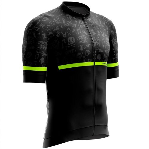 Camisa Ciclismo Bicicleta DaMatta Rock n Roll Preto/Amarelo