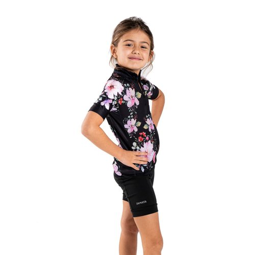 Camisa Ciclismo Bicicleta DaMatta Infantil Flower Preto