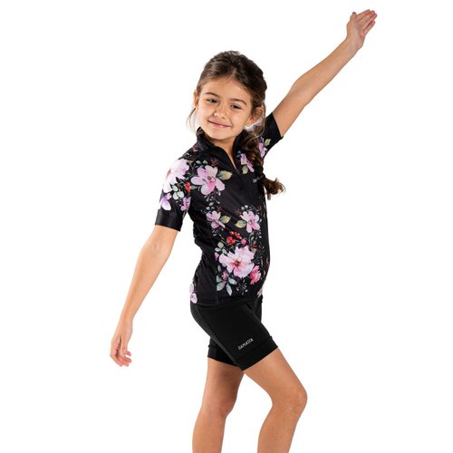 Camisa Ciclismo Bicicleta DaMatta Infantil Flower Preto