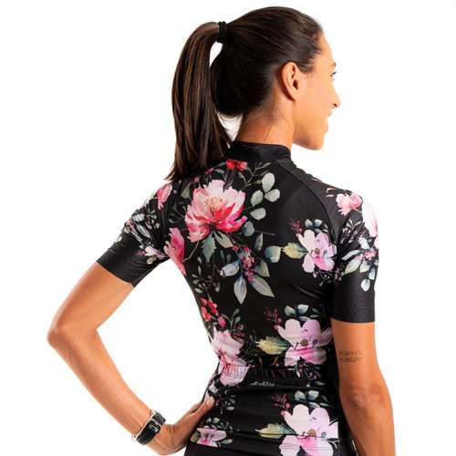 Camisa Ciclismo Bicicleta DaMatta Feminina Flower Preta