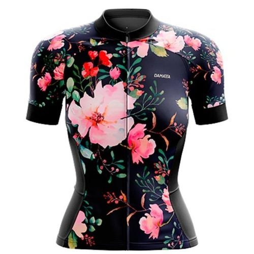 Camisa Ciclismo Bicicleta DaMatta Feminina Flower Preta