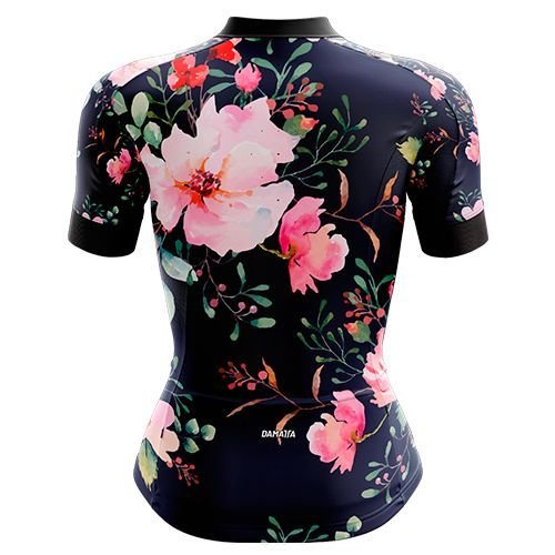 Camisa Ciclismo Bicicleta DaMatta Feminina Flower Preta