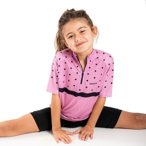 Camisa Ciclismo Bicicleta DaMatta Infantil Poá Rosa
