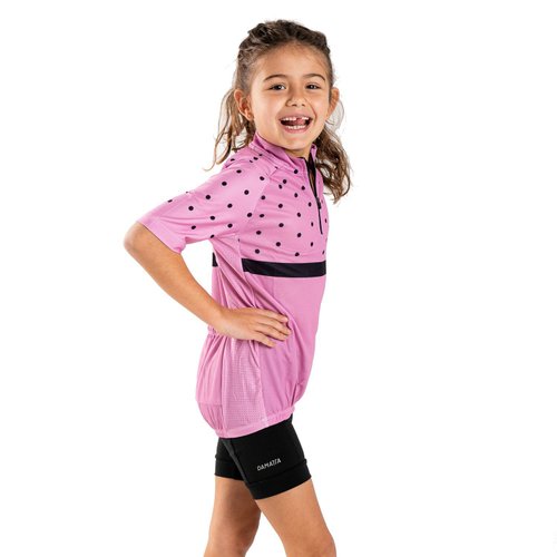 Camisa Ciclismo Bicicleta DaMatta Infantil Poá Rosa