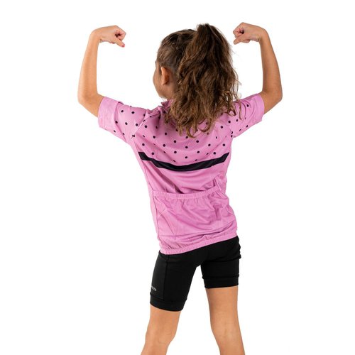 Camisa Ciclismo Bicicleta DaMatta Infantil Poá Rosa