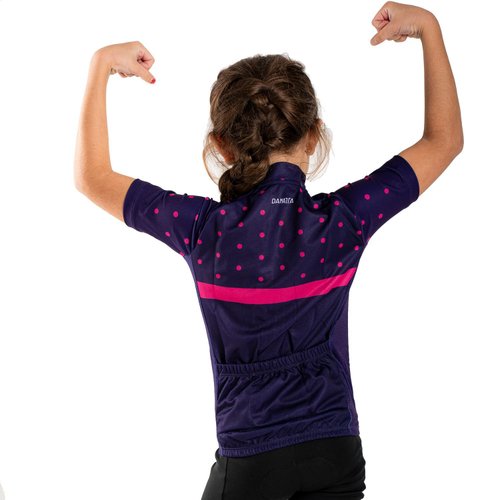 Camisa Ciclismo Bicicleta DaMatta Infantil Poá Roxo/Rosa