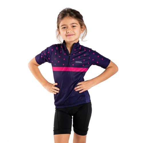 Camisa Ciclismo Bicicleta DaMatta Infantil Poá Roxo/Rosa