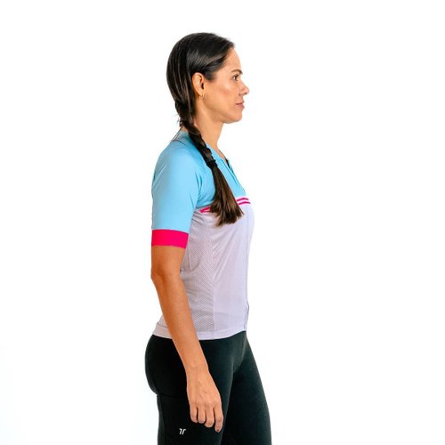 Camisa Ciclismo Bicicleta DaMatta Feminina Biker Cinza/Azul