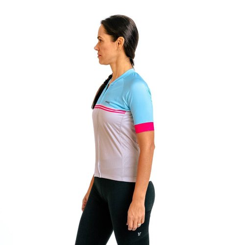Camisa Ciclismo Bicicleta DaMatta Feminina Biker Cinza/Azul