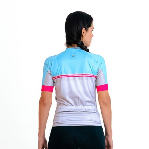 Camisa Ciclismo Bicicleta DaMatta Feminina Biker Cinza/Azul