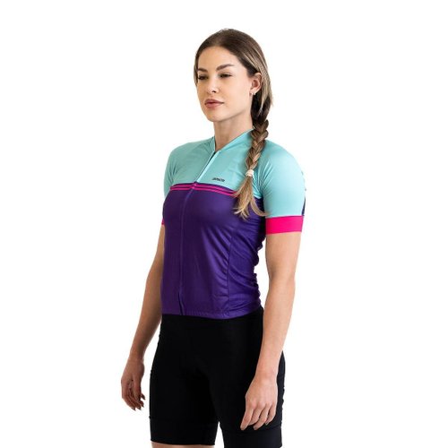 Camisa Ciclismo Bicicleta DaMatta Feminina Biker Roxo/Verde