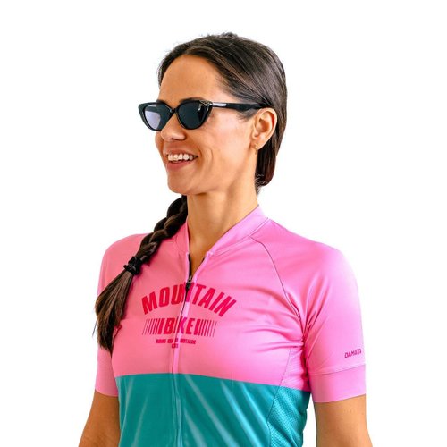 Camisa Ciclismo Bicicleta DaMatta Feminina Mountain Bike Rosa/Verde