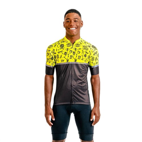 Camisa Ciclismo Bicicleta DaMatta Rock n Roll Amarelo/Preto