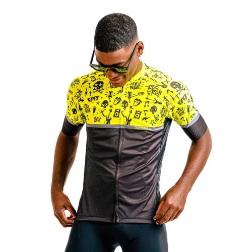 Camisa Ciclismo Bicicleta DaMatta Rock n Roll Amarelo/Preto