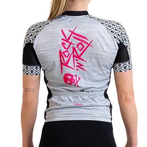 Camisa Ciclismo Bicicleta DaMatta Rock N Roll Cinza/Rosa