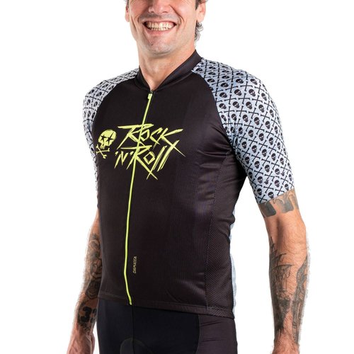 Camisa Ciclismo Bicicleta DaMatta Rock N Roll Preto/Amarelo