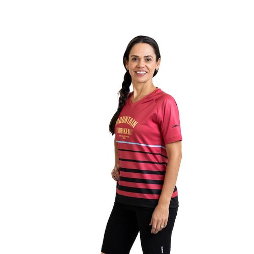 Camisa Ciclismo Bicicleta DaMatta Feminina MTB Rosa/Amarelo