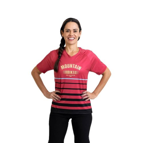 Camisa Ciclismo Bicicleta DaMatta Feminina MTB Rosa/Amarelo