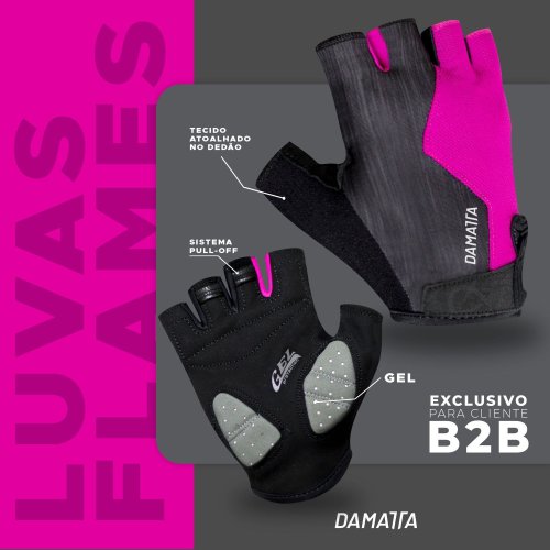 Luvas Flames DaMatta Gel Ciclismo Dedo Curto Rosa/Preto