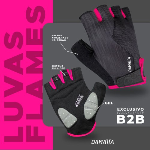 Luvas Flames DaMatta Gel Ciclismo Dedo Curto Preto/Rosa