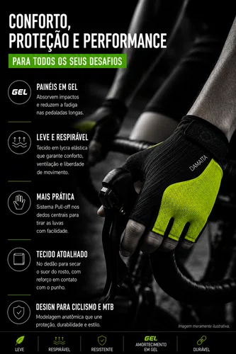 Luvas Flames DaMatta Gel Ciclismo Dedo Curto Amarelo/Preto