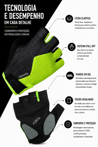 Luvas Flames DaMatta Gel Ciclismo Dedo Curto Amarelo/Preto