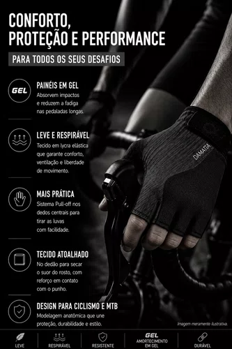 Luvas Flames DaMatta Gel Ciclismo Dedo Curto Preto
