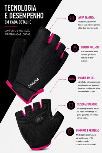 Luvas Flames DaMatta Gel Ciclismo Dedo Curto Preto/Rosa