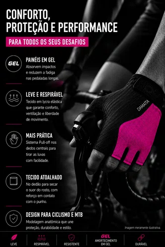 Luvas Flames DaMatta Gel Ciclismo Dedo Curto Rosa/Preto