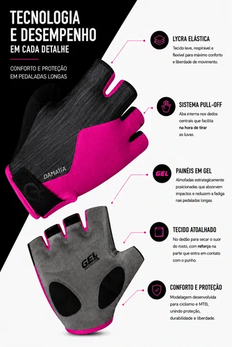 Luvas Flames DaMatta Gel Ciclismo Dedo Curto Rosa/Preto
