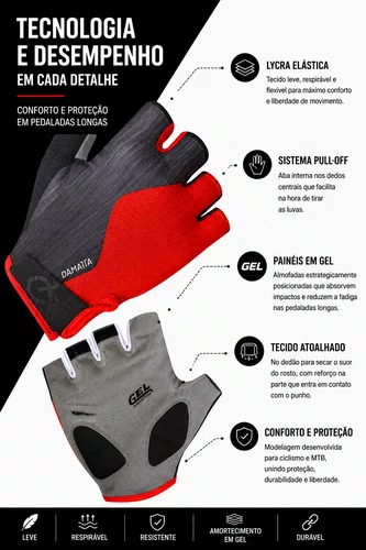 Luvas Flames DaMatta Gel Ciclismo Dedo Curto Vermelho/Preto
