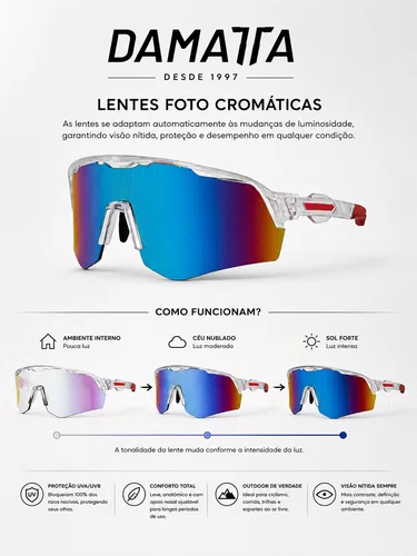 Óculos Esportivo Ciclismo Trail DaMatta Fotocromático - Vermelho