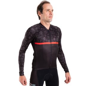 Camisa Ciclismo Bicicleta DaMatta Manga Longa Rock n Roll Preto/Vermelho Camisa Ciclismo Bicicleta DaMatta Manga Longa Rock n Roll Preto/Vermelho
